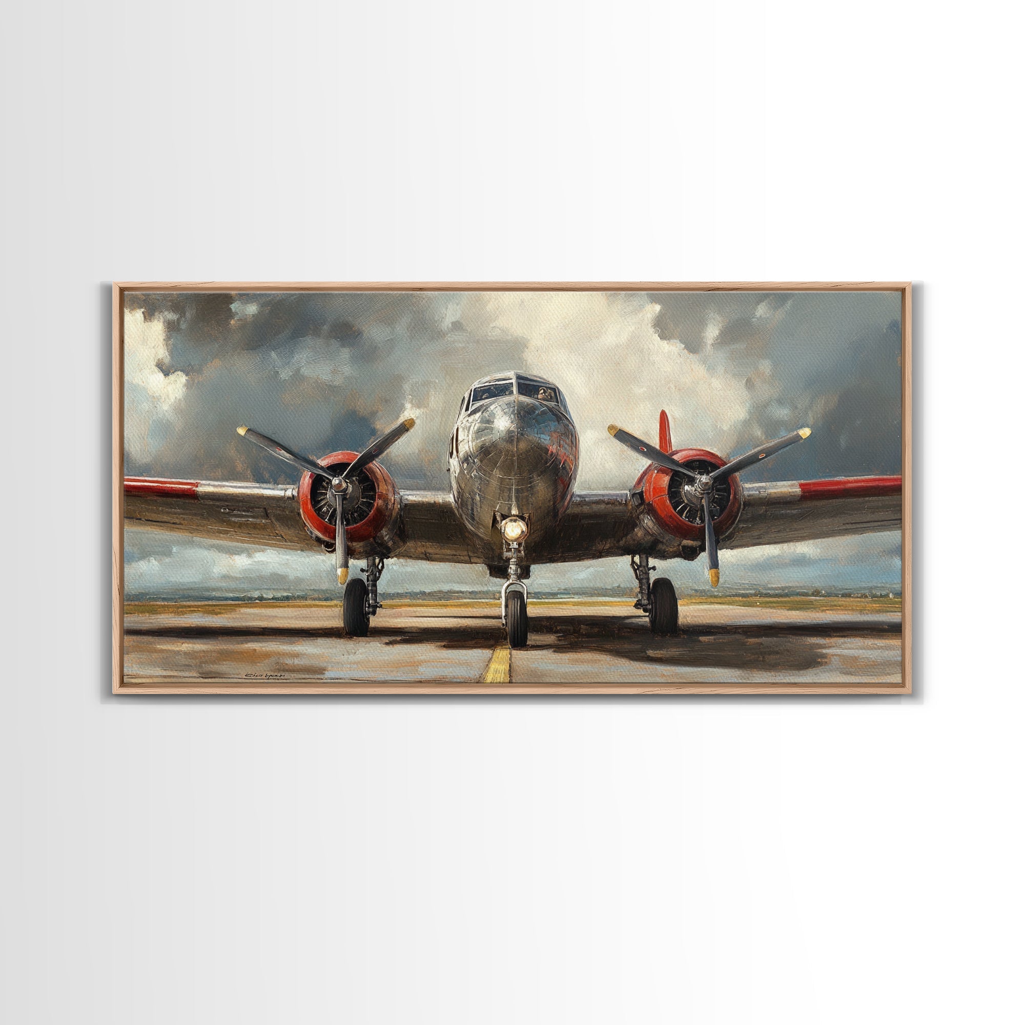Home Decor Gift Idea For Pilot, Airplane Enthusiast, Framed Canvas Print, Oil Painting Of a Vintage Airplane, Office Home Decor, Gift For Him