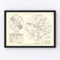 Vintage Map of the Raleigh - Durham Municipal Airport Vicinity, 1952