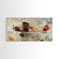 Retro 1920s Airplane In Flight Framed Canvas Print, Airplane Painting, Biplane Painting, Office Decor, Office Wall Art