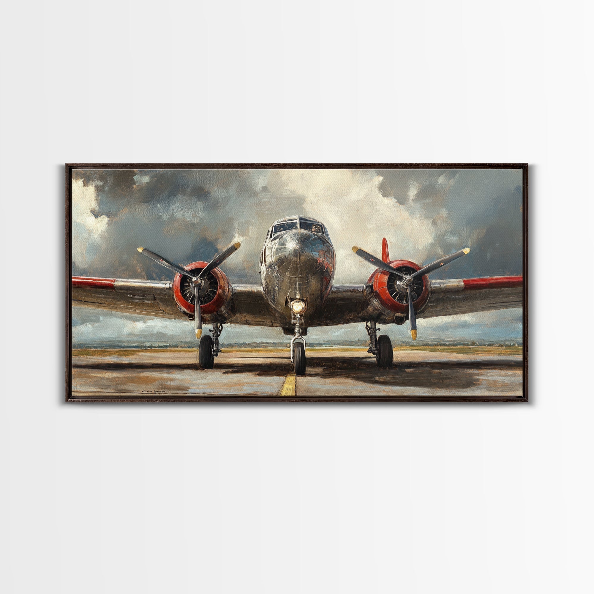 Home Decor Gift Idea For Pilot, Airplane Enthusiast, Framed Canvas Print, Oil Painting Of a Vintage Airplane, Office Home Decor, Gift For Him