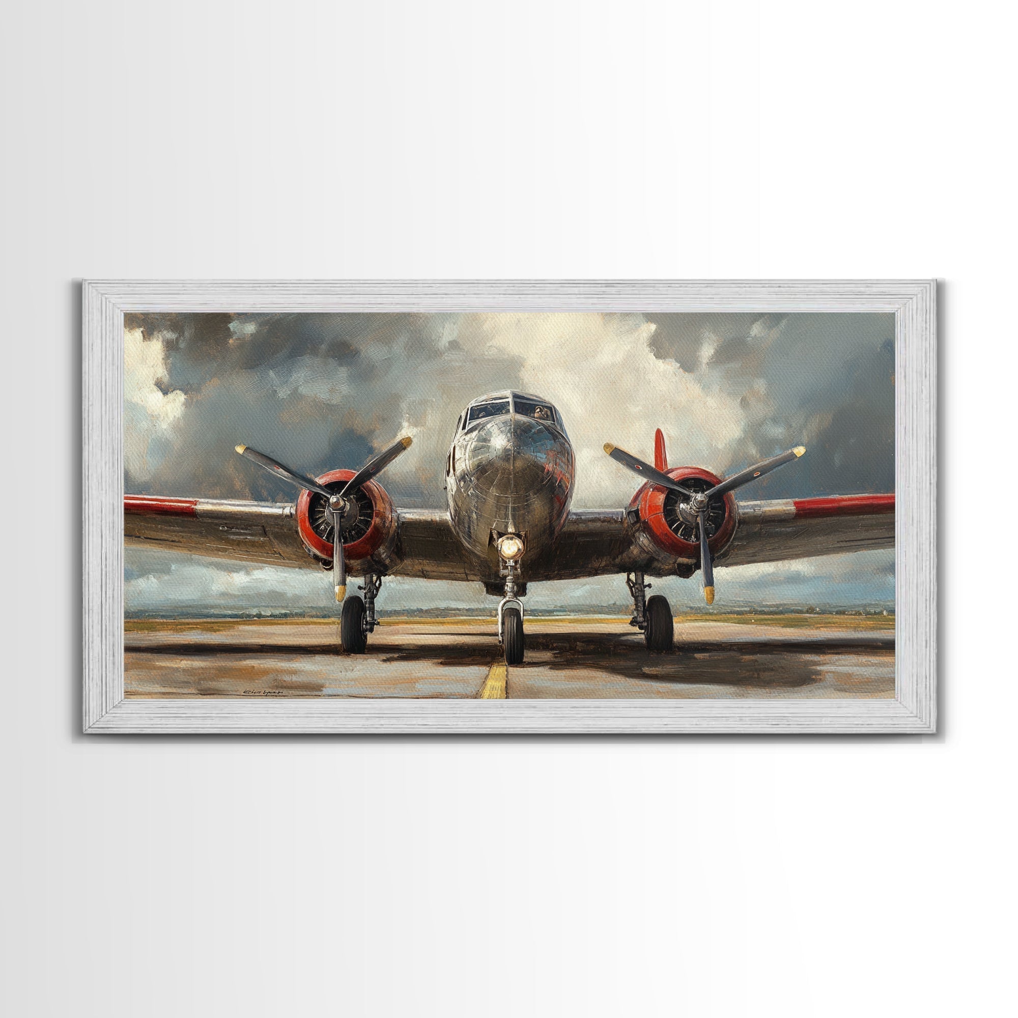 Home Decor Gift Idea For Pilot, Airplane Enthusiast, Framed Canvas Print, Oil Painting Of a Vintage Airplane, Office Home Decor, Gift For Him