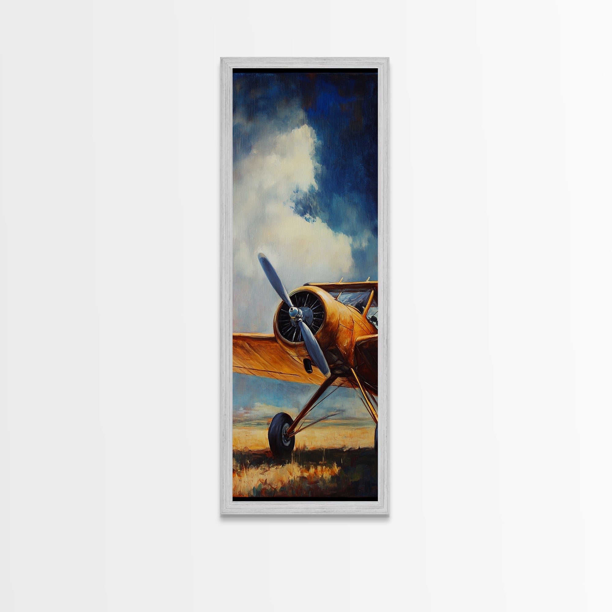 Vintage Yellow Airplane Canvas Print Airplane Painting Nautical Decor Coastal Wall Art Gift Idea Aviation Enthusiasts