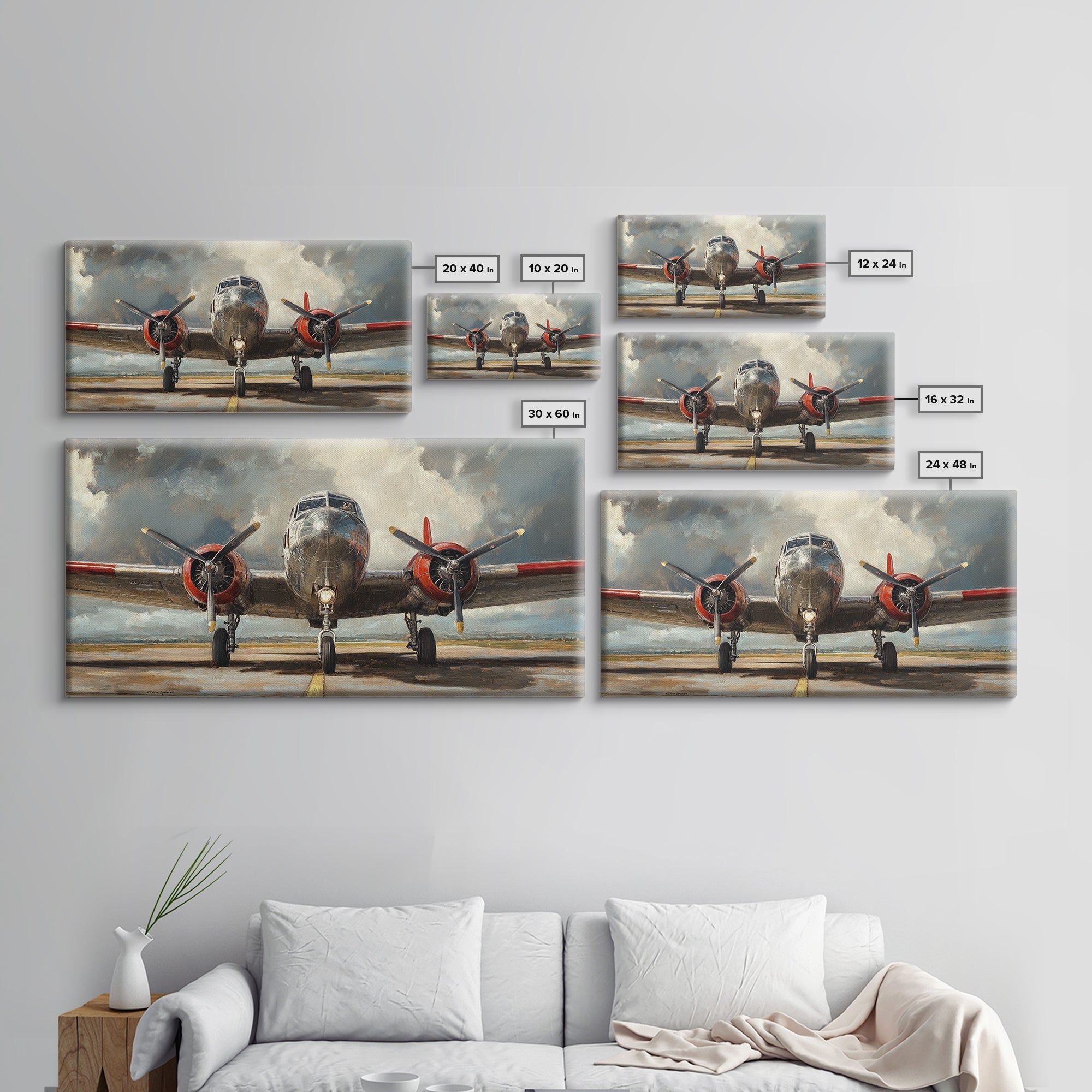 Home Decor Gift Idea For Pilot, Airplane Enthusiast, Framed Canvas Print, Oil Painting Of a Vintage Airplane, Office Home Decor, Gift For Him