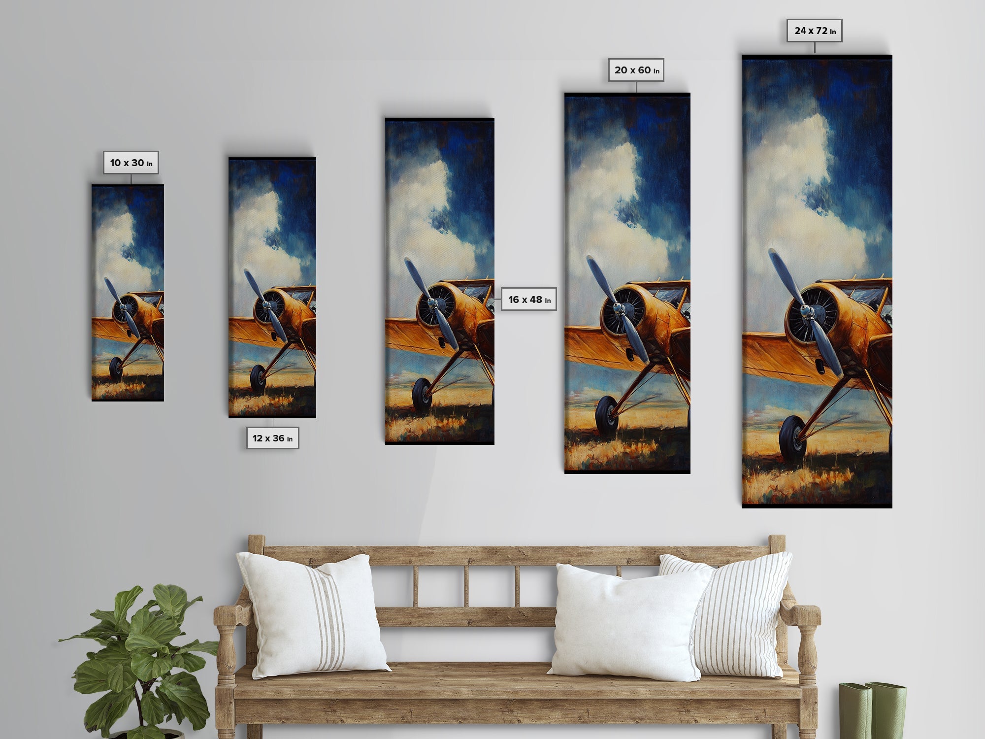 Vintage Yellow Airplane Canvas Print Airplane Painting Nautical Decor Coastal Wall Art Gift Idea Aviation Enthusiasts