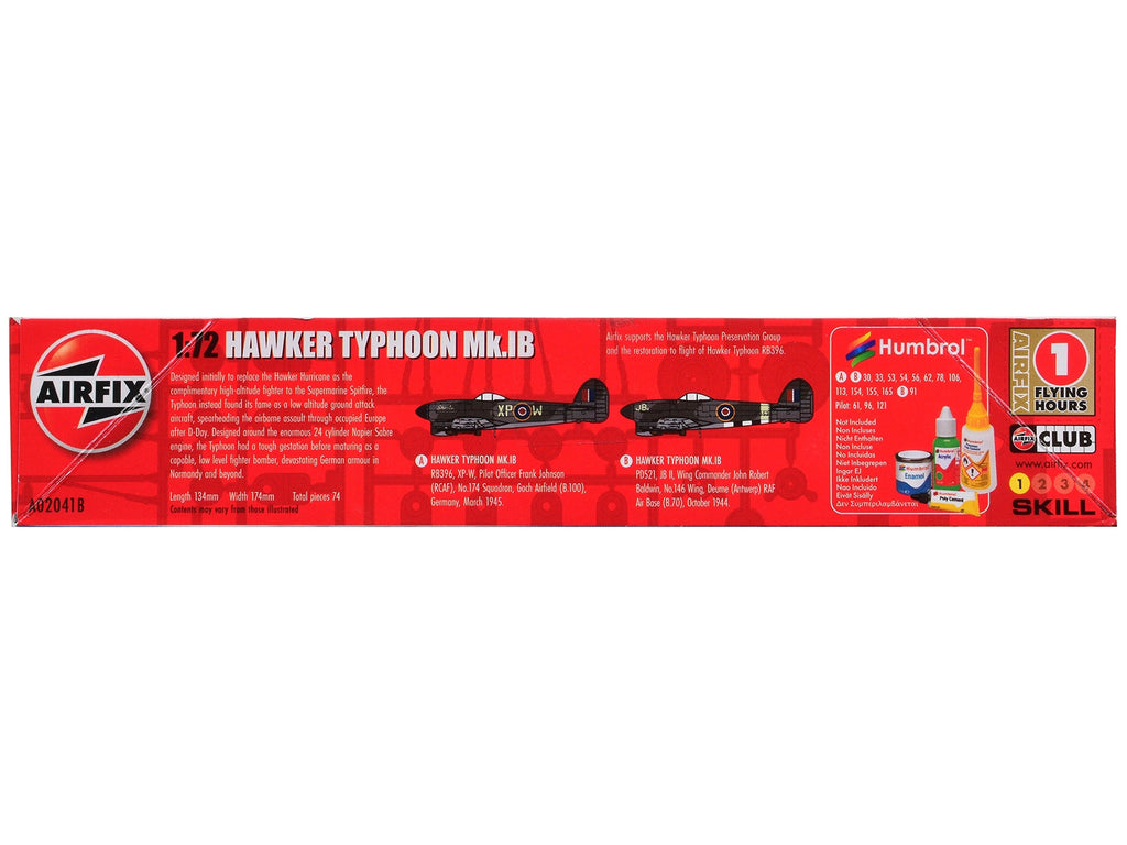 Level 1 Model Kit Hawker Typhoon Mk.IB Aircraft with 2 Scheme Options 1/72 Plastic Model Kit by Airfix