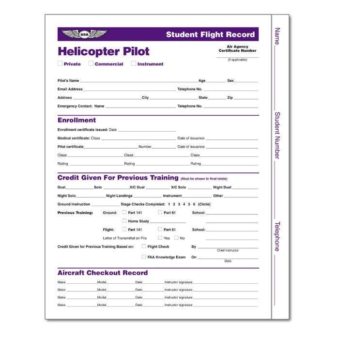 Student Flight Record - Helicopter – ASA-SFR-H3
