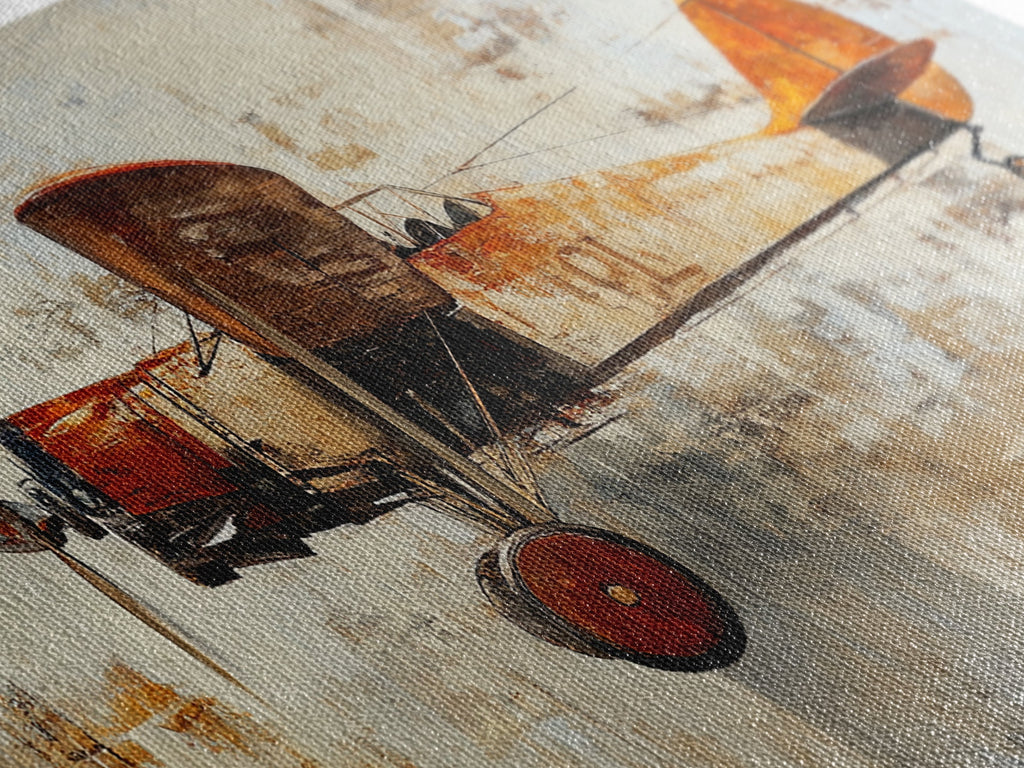 Retro 1920s Airplane In Flight Framed Canvas Print, Airplane Painting, Biplane Painting, Office Decor, Office Wall Art