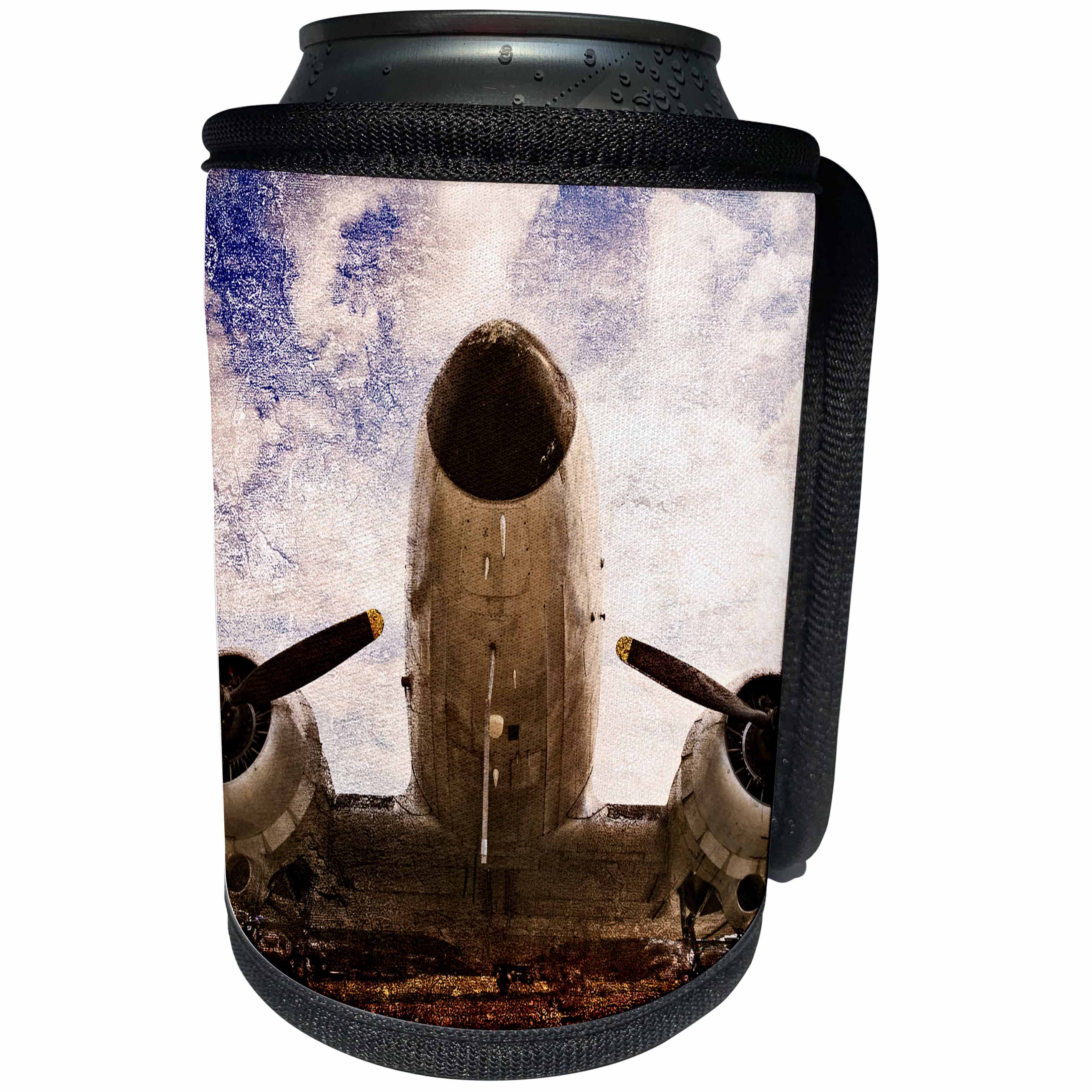 3dRose Alexis Photography - Transport Air - Abstracts of aviation - Vintage double engine aircraft, stylized photo - Can Cooler Bottle Wrap (cc_271983)