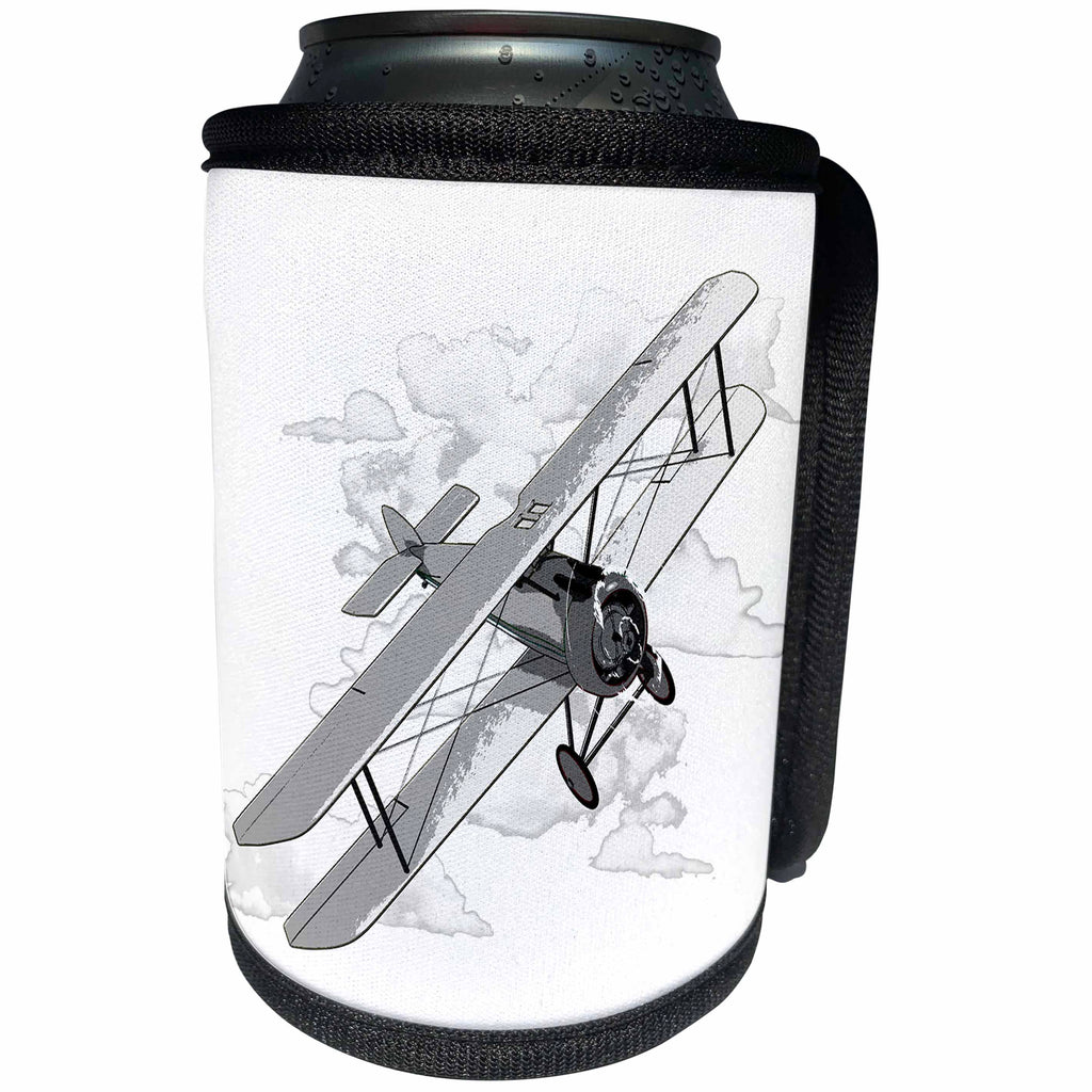 3dRose MacDonald Creative Studios – Aviation - Classic vintage biplane airplane flying through the clouds for pilots - Can Cooler Bottle Wrap (cc_318236)
