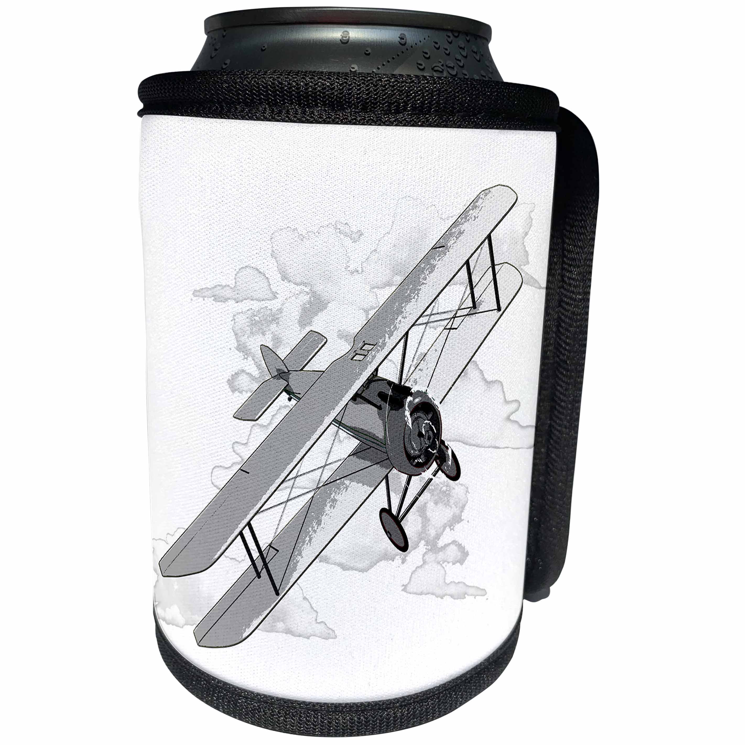 3dRose MacDonald Creative Studios – Aviation - Classic vintage biplane airplane flying through the clouds for pilots - Can Cooler Bottle Wrap (cc_318236)