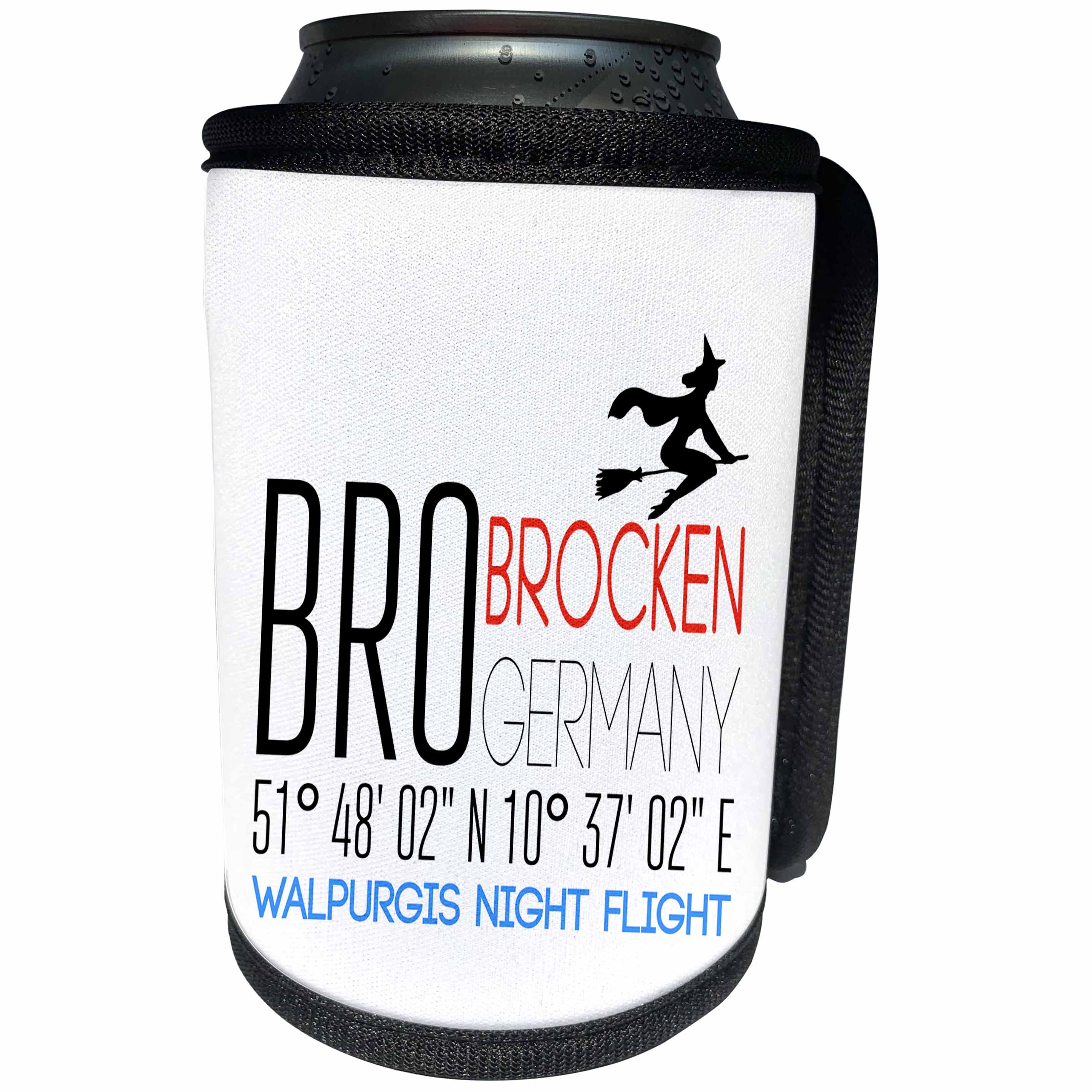 3dRose Alexis Design - Funny Witch - Broken, Germany, witch on broom, Walpurgis night funny aviation gift - Can Cooler Bottle Wrap (cc_320341)