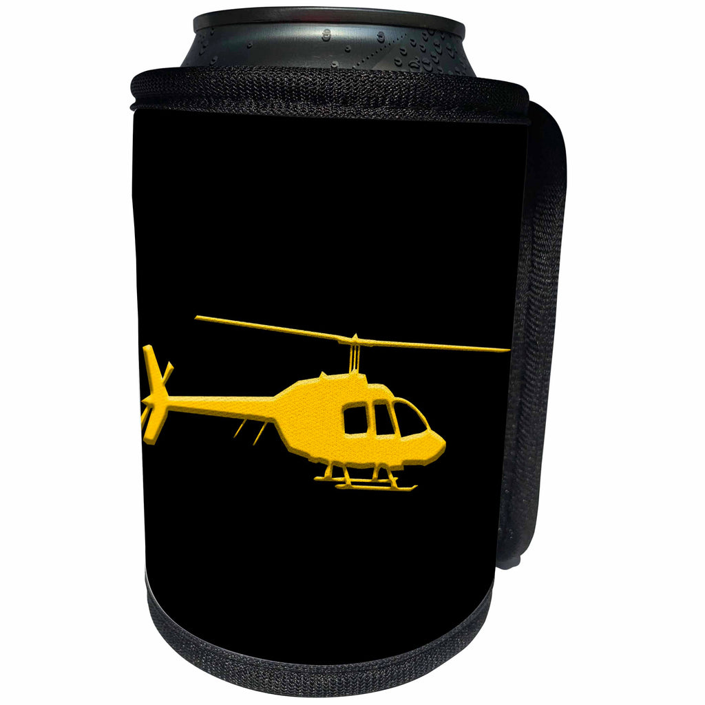 3dRose Alexis Design - Aviation - Silhouette image of a helicopter. Business flight. Yellow on black - Can Cooler Bottle Wrap (cc_323644)