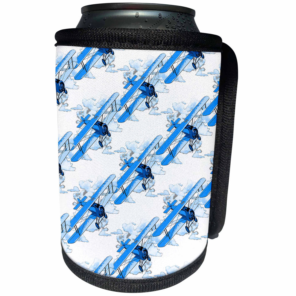3dRose A biplane aviation pattern for anyone who loves old... - Can Cooler Bottle Wrap (cc_351831)