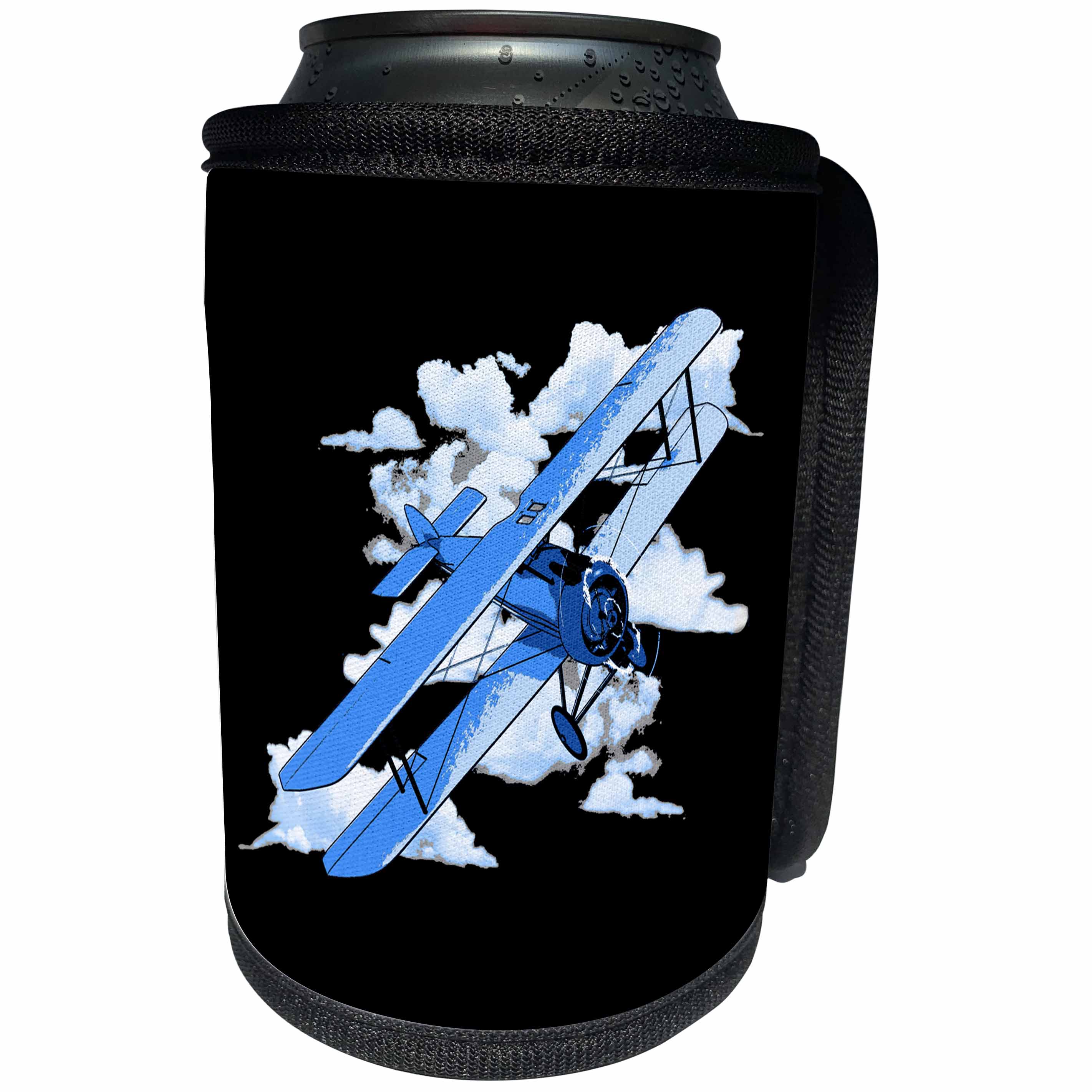 3dRose A vintage sky blue biplane aviation graphic. - Can Cooler Bottle Wrap (cc_351833)