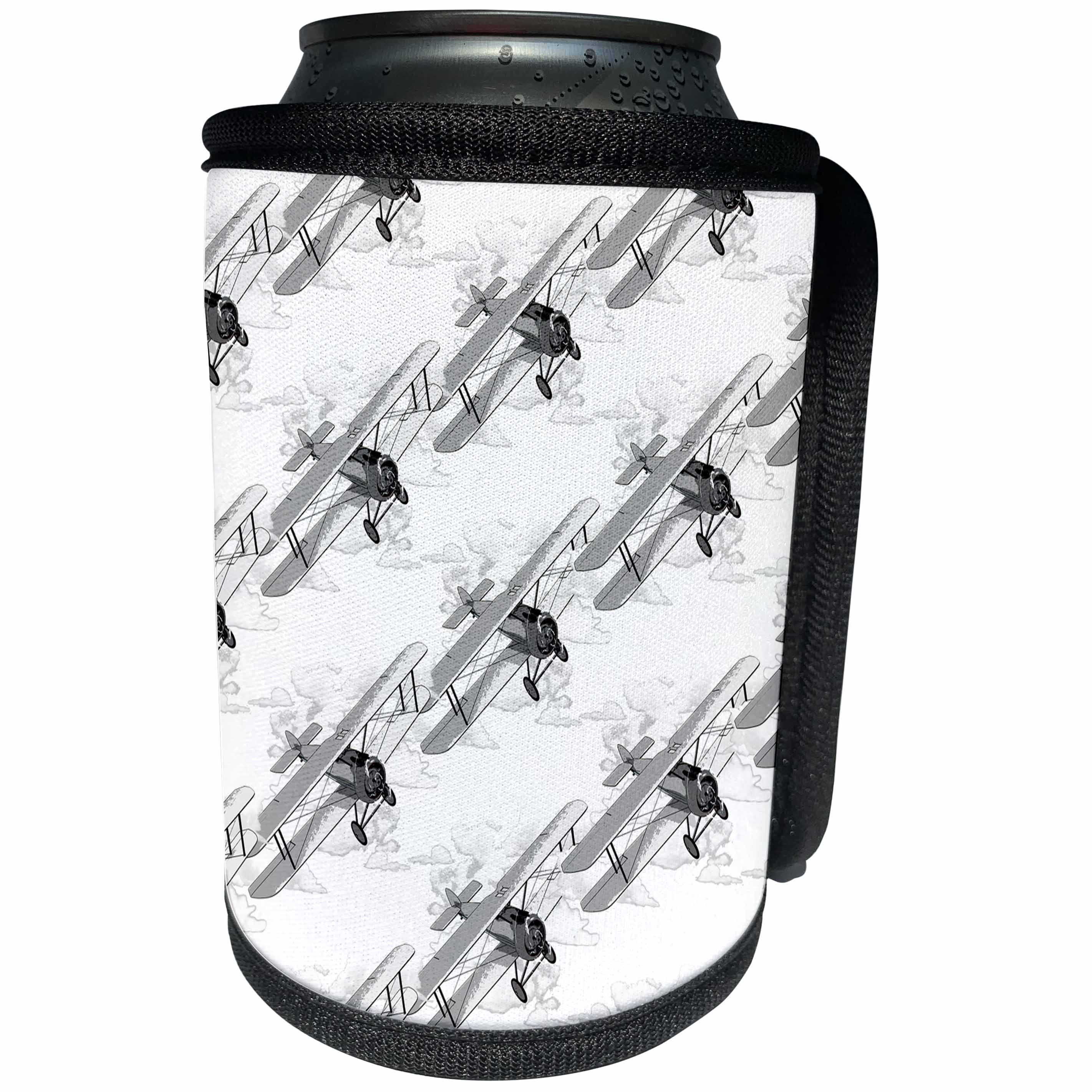 3dRose A black and white biplane aviation pattern for aviators. - Can Cooler Bottle Wrap (cc_351834)