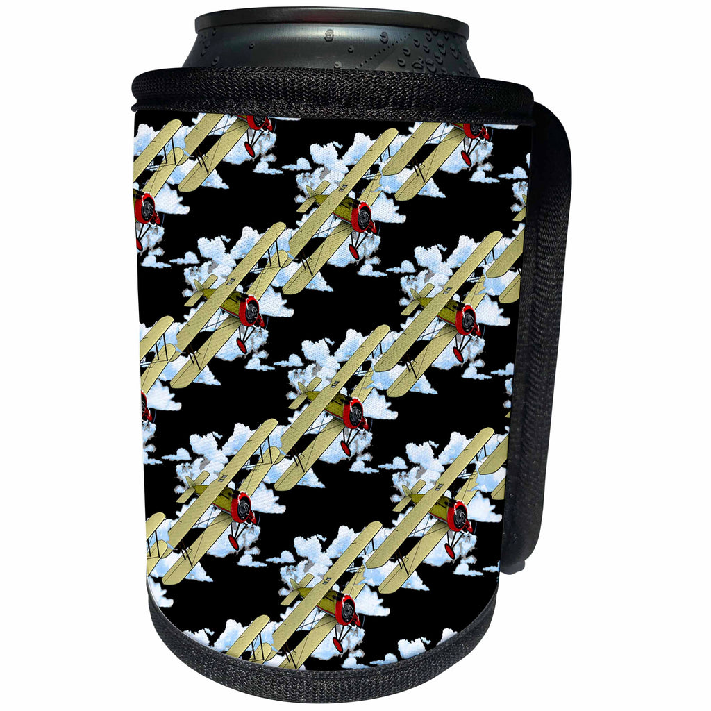 3dRose A cool biplane aviation pattern if you love to fly old... - Can Cooler Bottle Wrap (cc_351838)