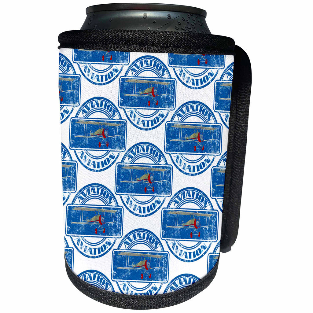 3dRose A Aviation pattern of retro pilot badge with classic... - Can Cooler Bottle Wrap (cc_351840)