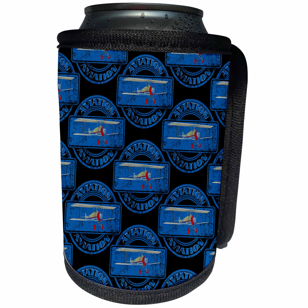 3dRose A retro Aviation pattern of flight graphic with a... - Can Cooler Bottle Wrap (cc_351841)