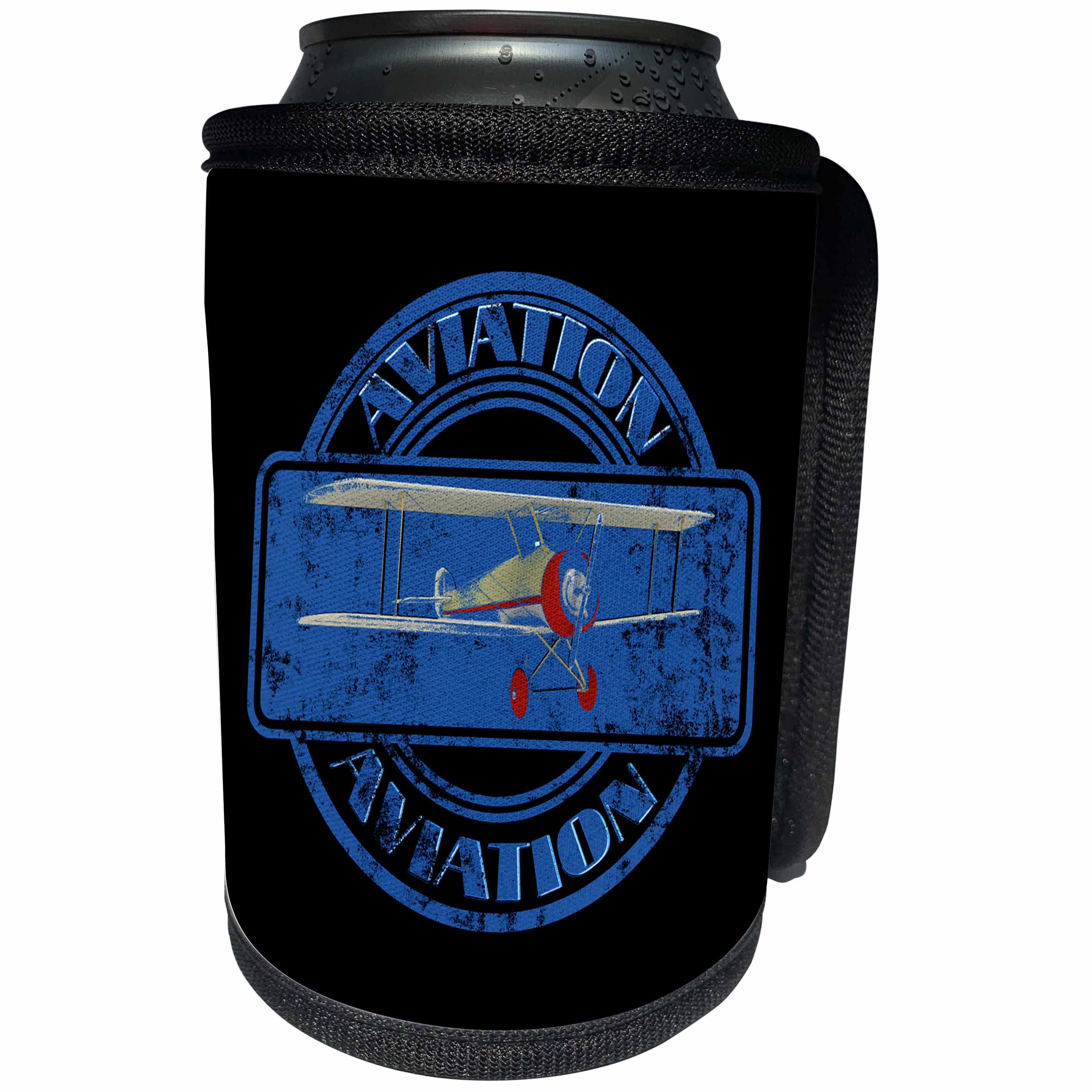 3dRose A retro Aviation badge with biplane for pilots or if... - Can Cooler Bottle Wrap (cc_351842)