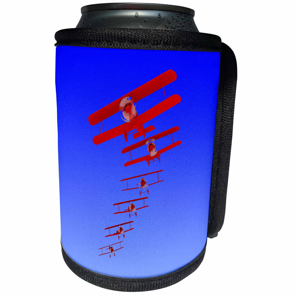 3dRose Modern aviation art of biplanes flying in formation in... - Can Cooler Bottle Wrap (cc_351843)