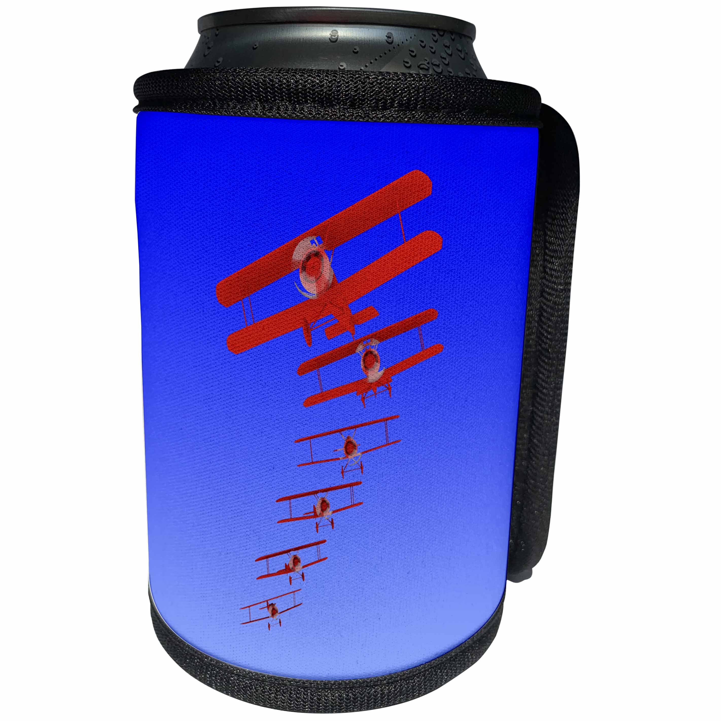3dRose Modern aviation art of biplanes flying in formation in... - Can Cooler Bottle Wrap (cc_351843)