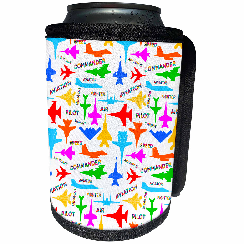 3dRose Pattern Aviation. Colorful silhouettes of aircraft,... - Can Cooler Bottle Wrap (cc-361954)