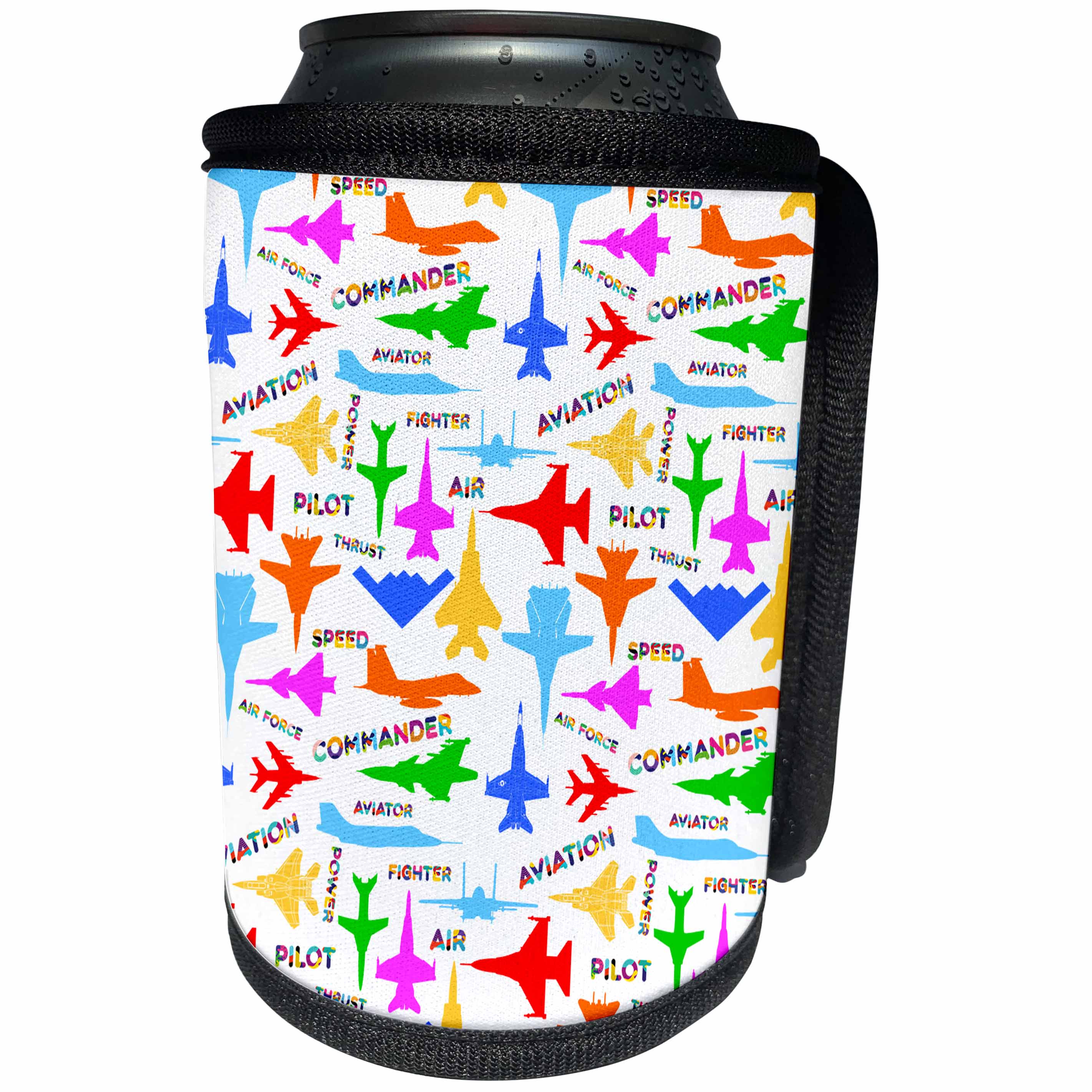 3dRose Pattern Aviation. Colorful silhouettes of aircraft,... - Can Cooler Bottle Wrap (cc-361954)