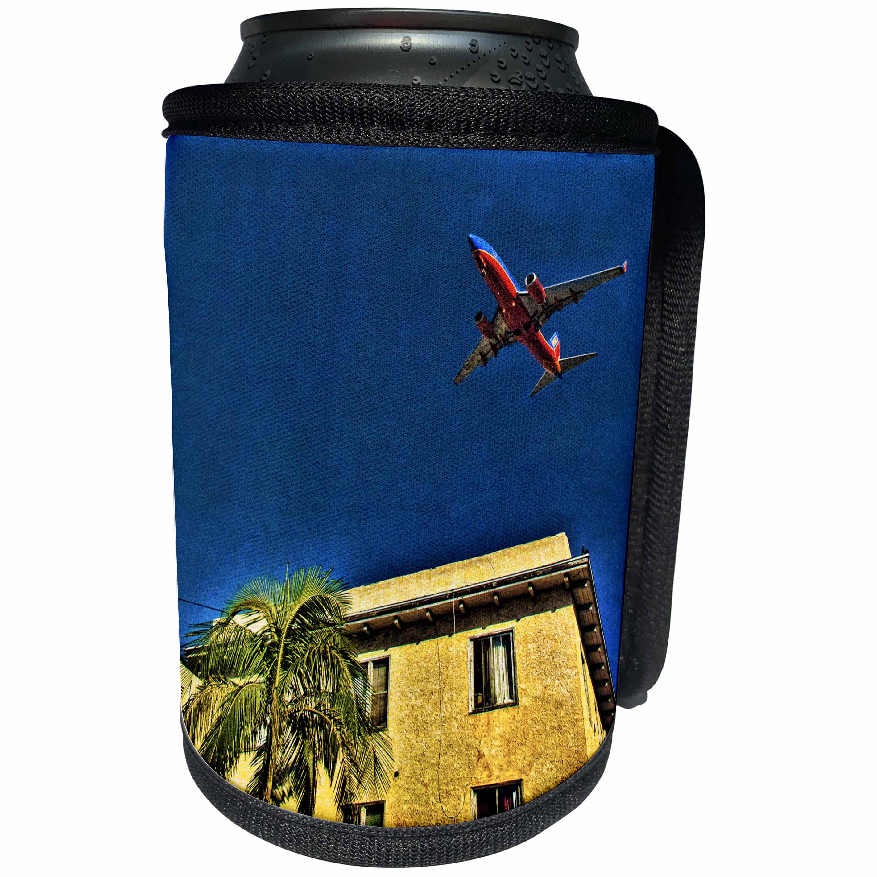 3dRose Chris Lord Aviation - Yellow Building Palm Airliner - Can Cooler Bottle Wrap (cc_55983)