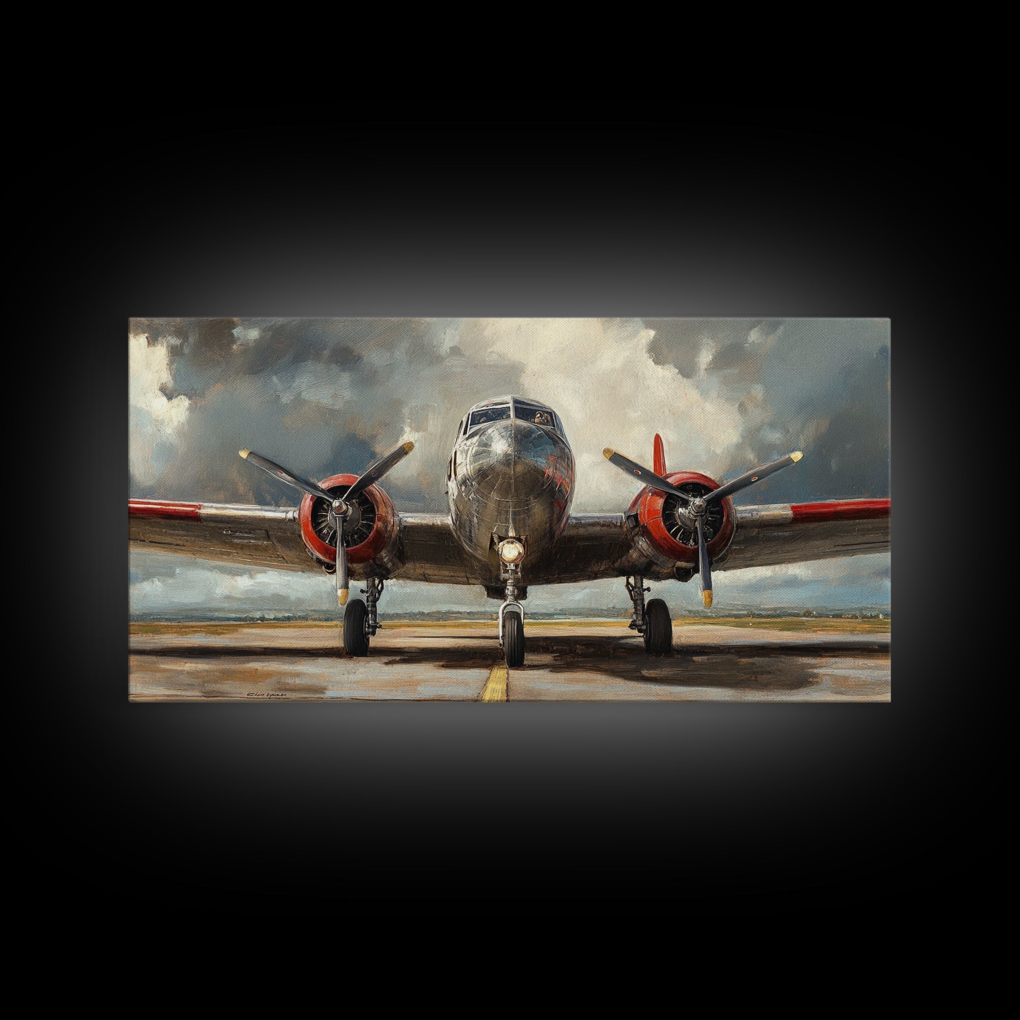 Home Decor Gift Idea For Pilot, Airplane Enthusiast, Framed Canvas Print, Oil Painting Of a Vintage Airplane, Office Home Decor, Gift For Him