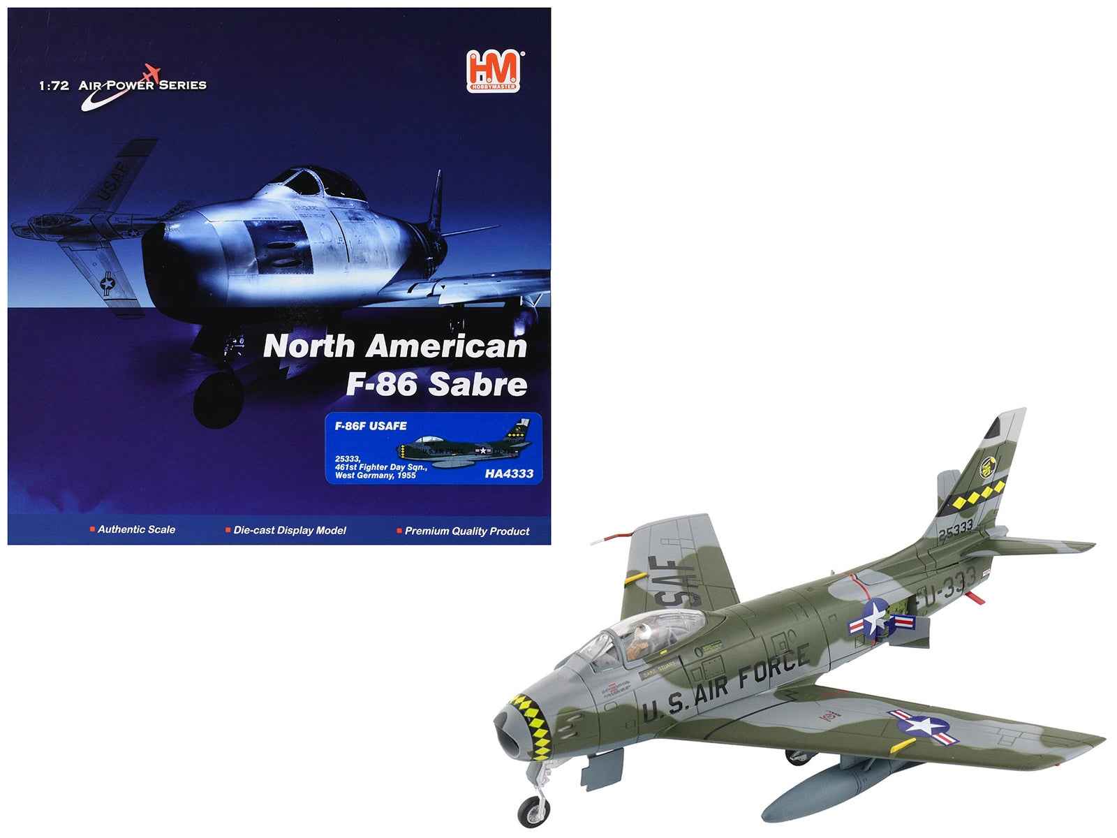North American F-86F Sabre Fighter Aircraft "25333 461st Fighter Day Squadron West Germany" (1955) United States Air Forces in Europe "Air Power Series" 1/72 Diecast Model by Hobby Master