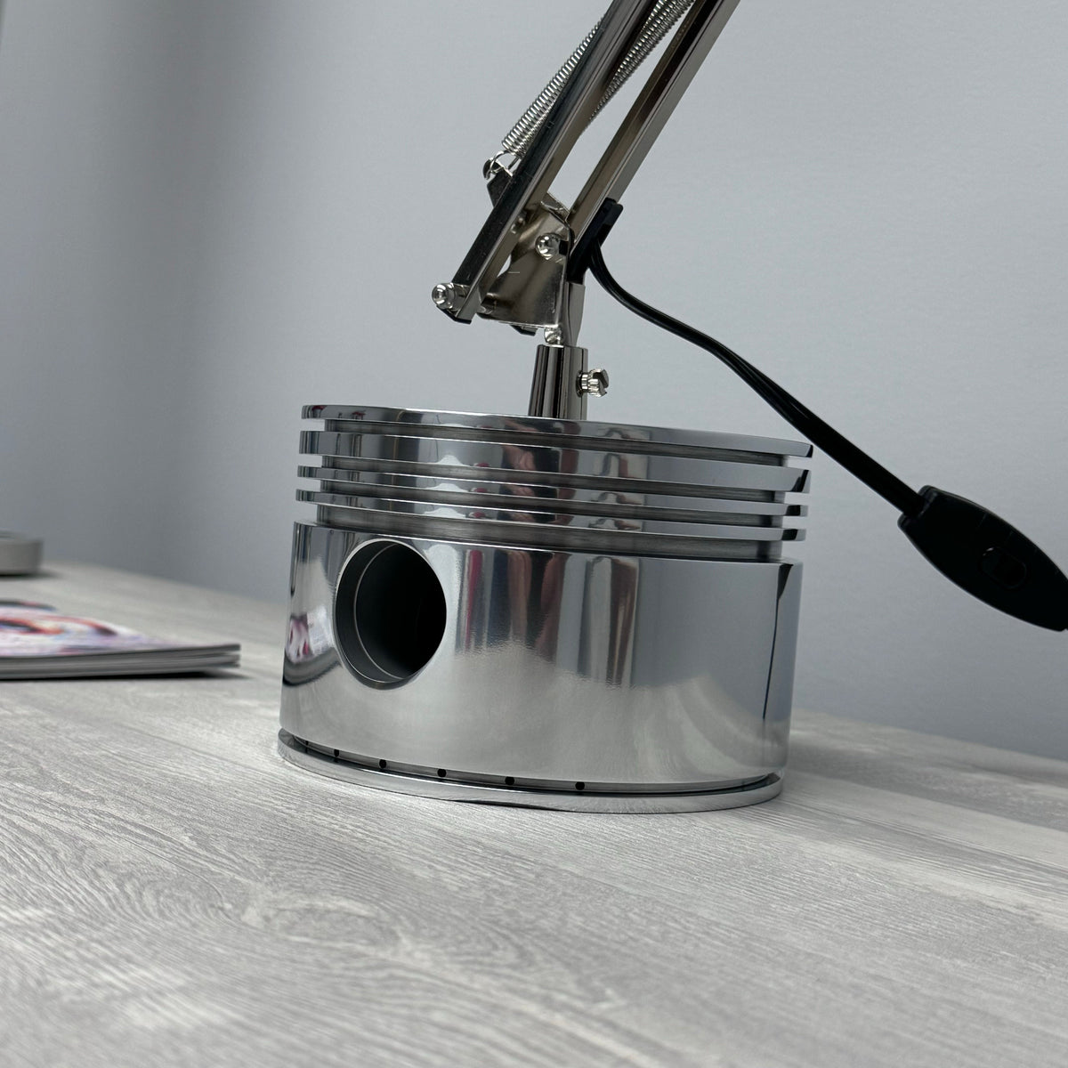 1940's Pratt & Whitney WWII R-2800 Corsair F4U Airplane Polished Chrome Radial Engine Piston Desk Task Lamp