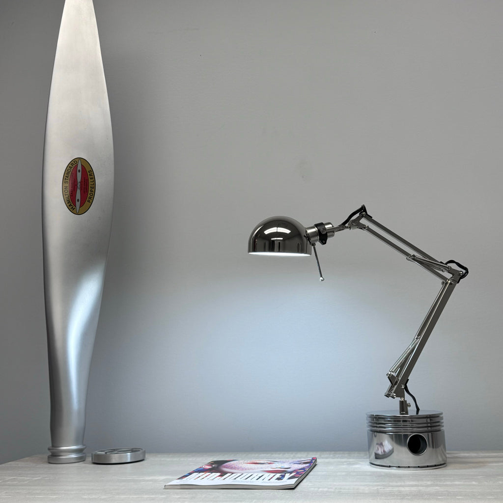 1940's Pratt & Whitney WWII R-2800 Corsair F4U Airplane Polished Chrome Radial Engine Piston Desk Task Lamp