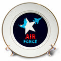 3dRose Alexis Design - Aviation - White star, bold eagle, military aircraft, text Air Force on blue - Plates