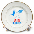 3dRose Alexis Design - Aviation - White star, bold eagle, military aircraft, text Air Force on white - Plates
