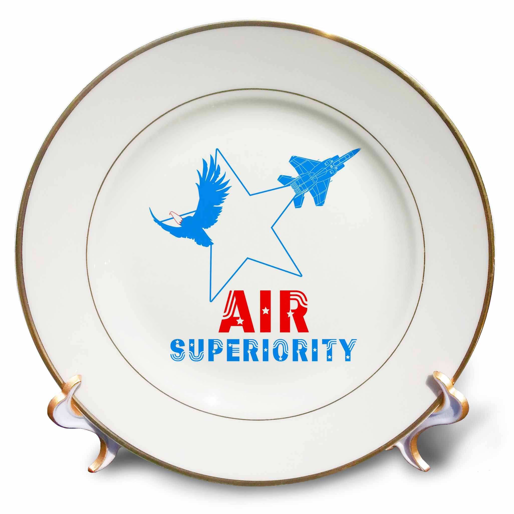 3dRose Alexis Design - Aviation - White star, bold eagle, military aircraft, Air Superiority on white - Plates
