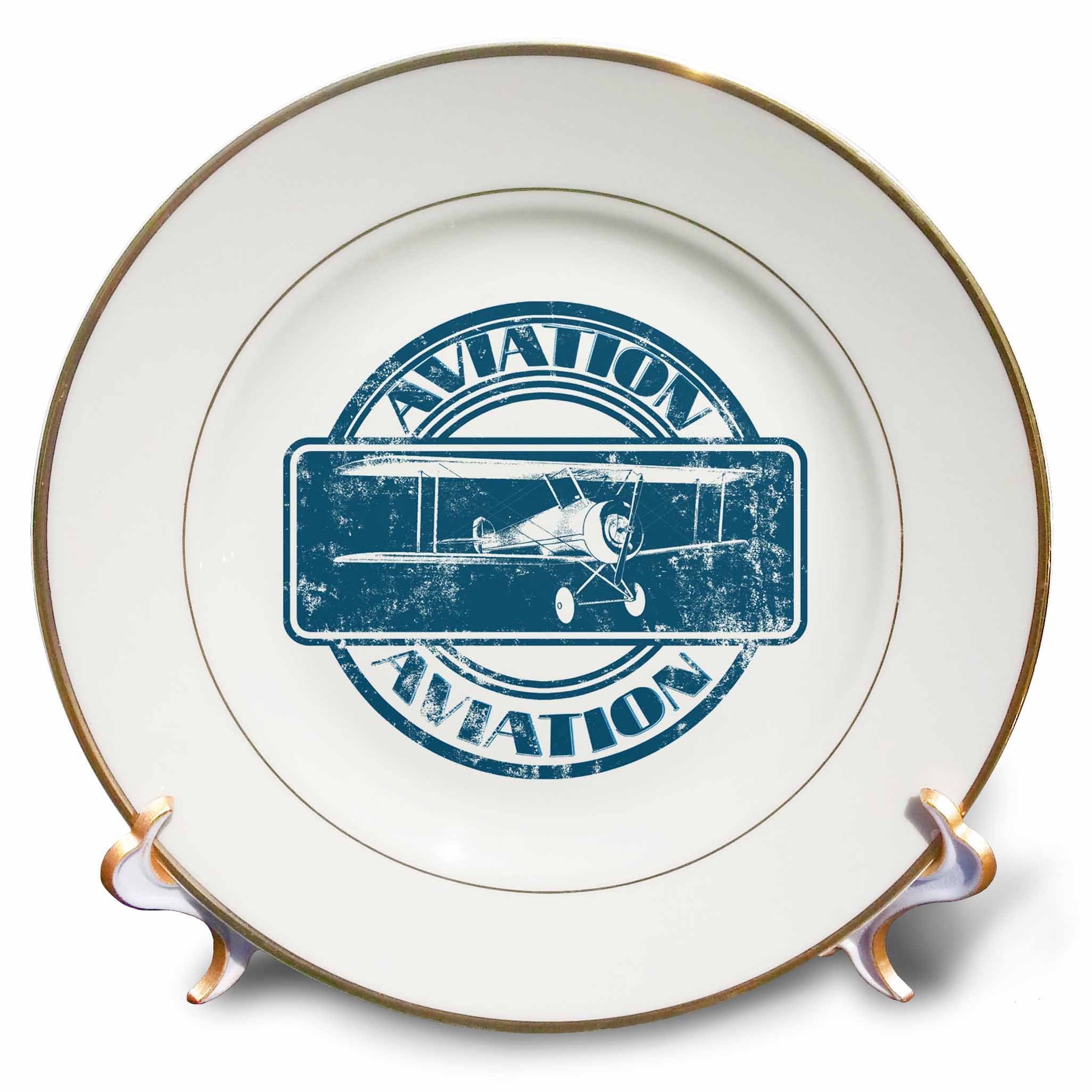 3dRose Macdonald Creative Studios – Aviation - Classic Vintage Aviation Nose Art Design of a Vintage Biplane - Plates