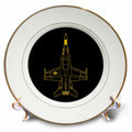 3dRose Alexis Design - Aviation - Line Image of F-18 Fighter Plane. Air Force Might. Yellow on Black - Plates (cp_323642)