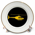 3dRose Alexis Design - Aviation - Silhouette Image of a Helicopter. Business Flight. Yellow on Black - Plates (cp_323644)