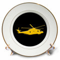 3dRose Alexis Design - Aviation - Silhouette Image of a Transport, Cargo Helicopter. Yellow on Black - Plates (cp_323645)