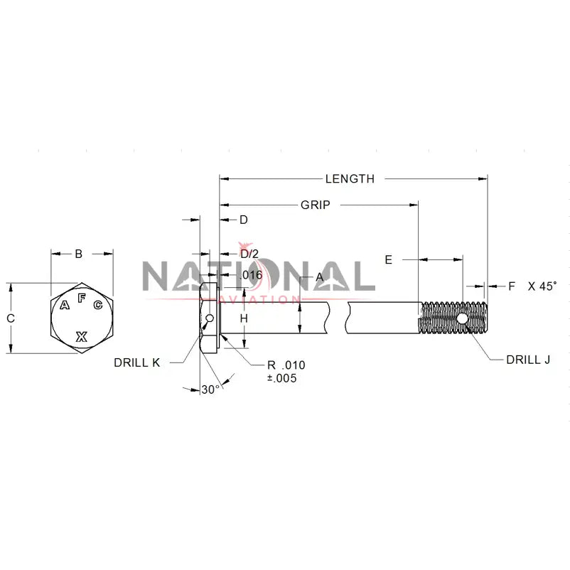 Bolt - Machine, Aircraft - 5/16-24 X 1-31/32 - Grip 1-7/16 – AN5-17A