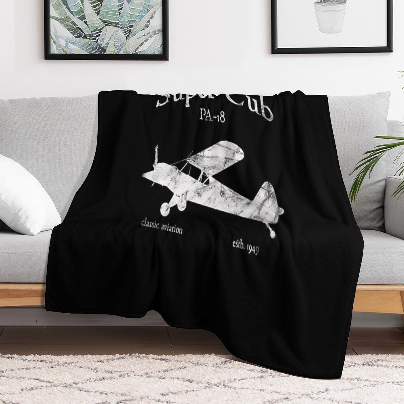 PA-18 Super Cub Airplane Classic Vintage Design Throw Blanket